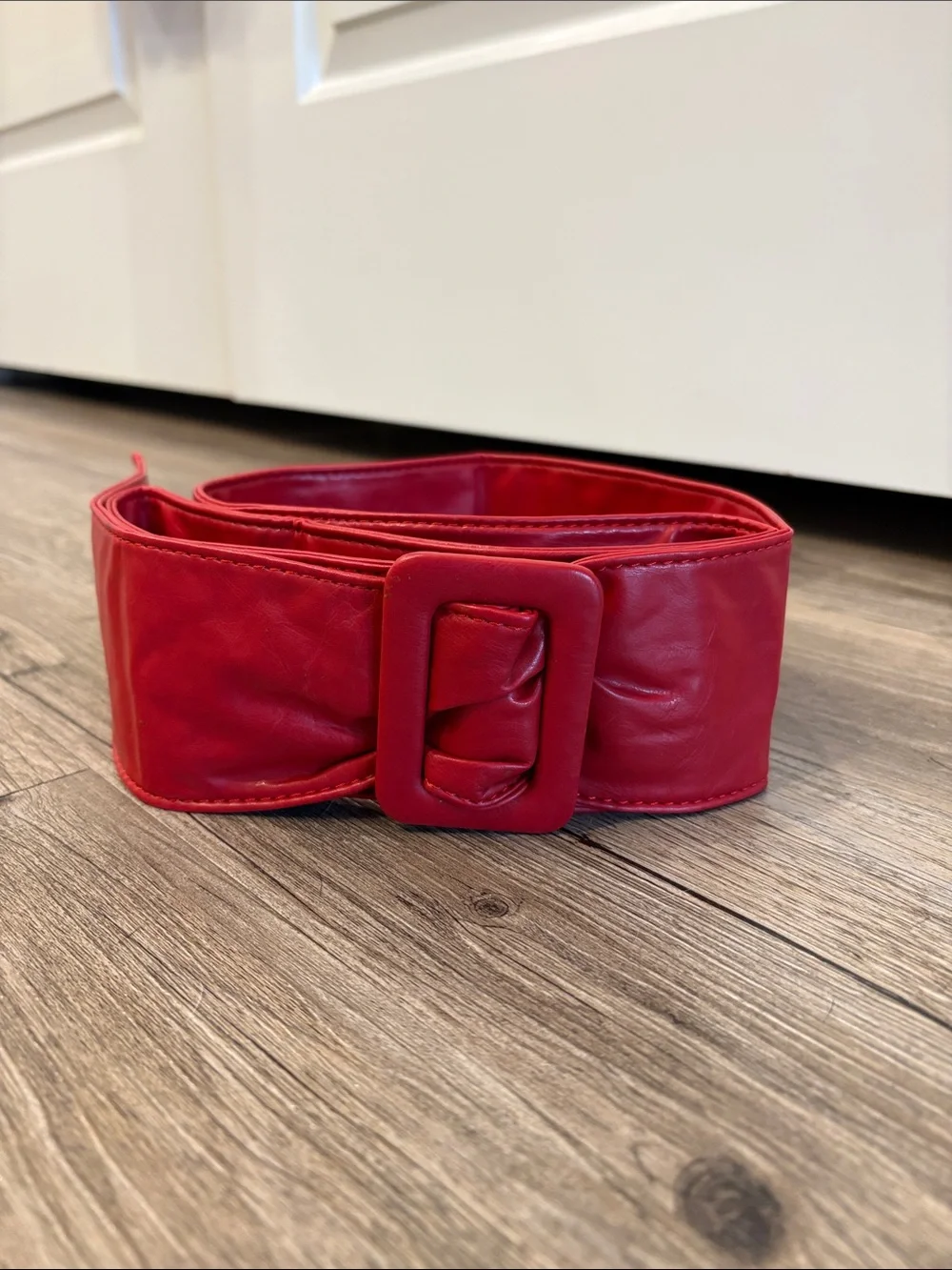 Vintage 80s Red Genuine Leather Wide Belt Adjustable S/M